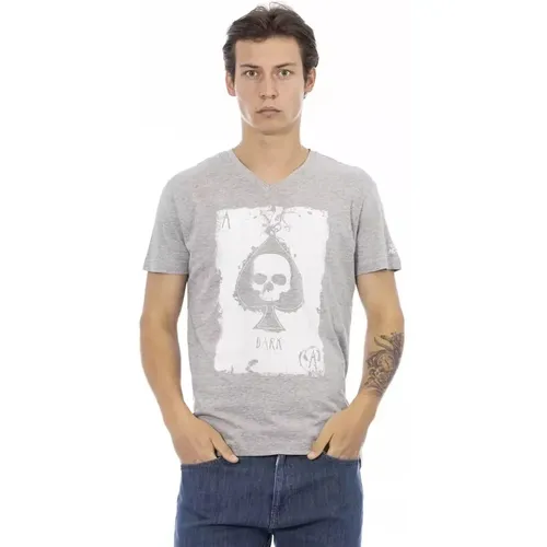 Elegantes V-Ausschnitt T-Shirt mit Frontprint , Herren, Größe: S - Trussardi - Modalova