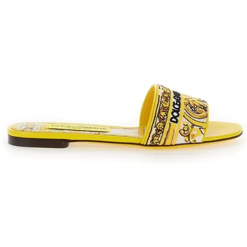 Yellow Flat Tris Maiolica Sandals , female, Sizes: 3 UK, 6 UK, 7 UK, 4 1/2 UK, 4 UK, 5 UK, 5 1/2 UK - Dolce & Gabbana - Modalova