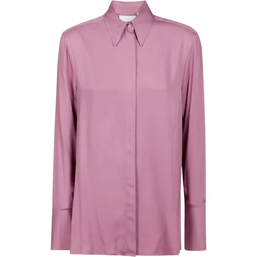 Italian Collar Shirt with Hidden Button Placket , female, Sizes: S, M - Xacus - Modalova