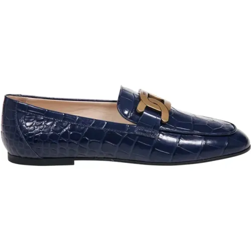 Blaue Loafer mit Kette , Damen, Größe: 39 EU - TOD'S - Modalova