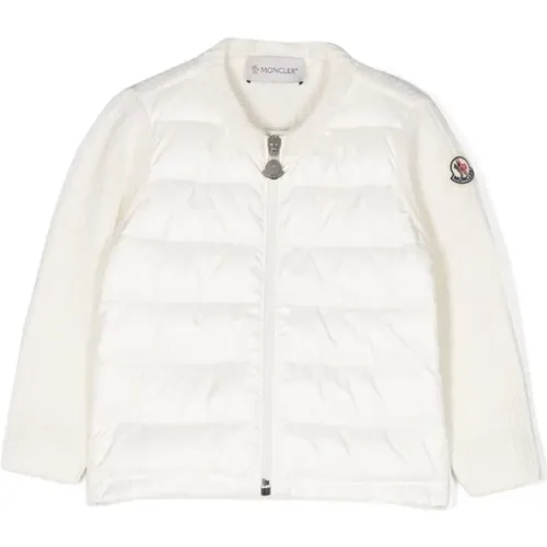 Kinder Weißer Pullover mit Logo Patch und Stepp-Front - Moncler - Modalova