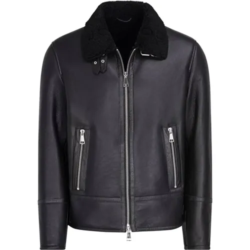 Leather Shearling Zip Coat , male, Sizes: L, S, 2XL, M - Dondup - Modalova