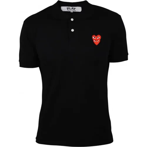 Schwarzes Baumwoll-Polo-Shirt mit roten Herzen , Herren, Größe: M - Comme des Garçons - Modalova
