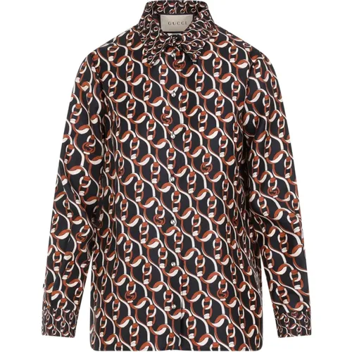 Schwarze Seidenbluse Interlocking G Print - Gucci - Modalova