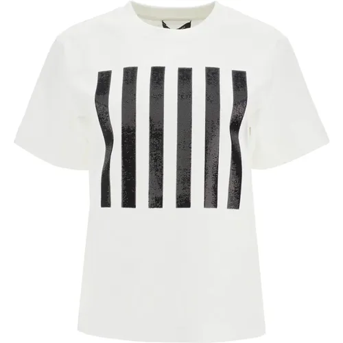 Gestreiftes Box Tee Baumwolle Pailletten T-Shirt , Damen, Größe: XS - Marc Jacobs - Modalova