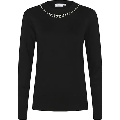 Knit Pullover with Beaded Round Neck , female, Sizes: M, 2XL, L, XL, S - Saint Tropez - Modalova