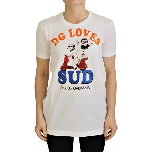 Weiße Baumwoll-DG Loves SUD T-Shirt , Damen, Größe: 3XS - Dolce & Gabbana - Modalova