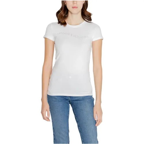 Weißes Kurzarm Rundhals T-Shirt , Damen, Größe: L - Armani Exchange - Modalova