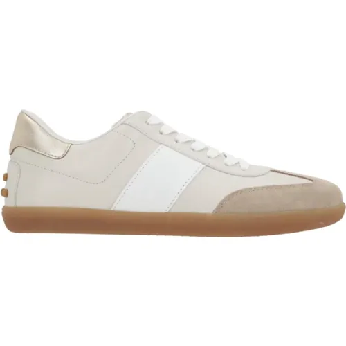 Beige Wildleder Low-Top Sneakers mit Gold Detail , Damen, Größe: 38 1/2 EU - TOD'S - Modalova