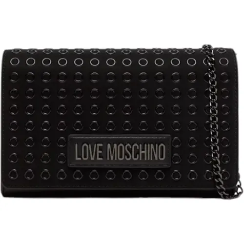 Stylish Eyelets Gun Metal Shoulder Bag , female, Sizes: ONE SIZE - Love Moschino - Modalova