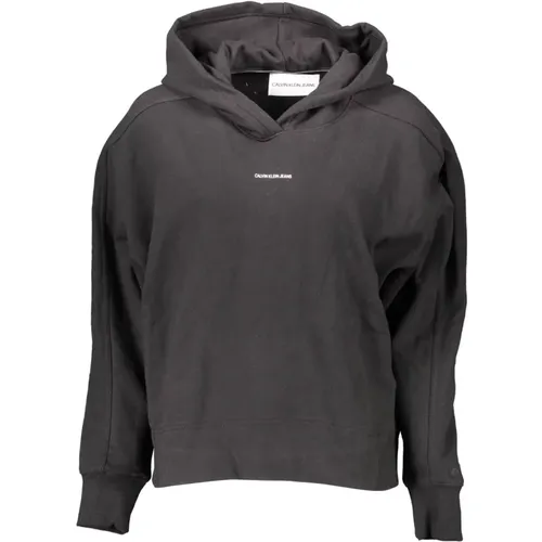 Schwarzer Hoodie mit Druck und Stickerei , Damen, Größe: L - Calvin Klein - Modalova