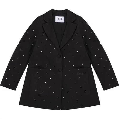 Schwarze klassische Jacke mit gesticktem Logo - MSGM - Modalova