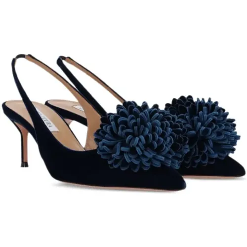 Velvet Pom Pom Heels , female, Sizes: 5 1/2 UK, 4 UK, 6 1/2 UK, 4 1/2 UK, 7 UK, 3 UK, 6 UK, 5 UK - Aquazzura - Modalova