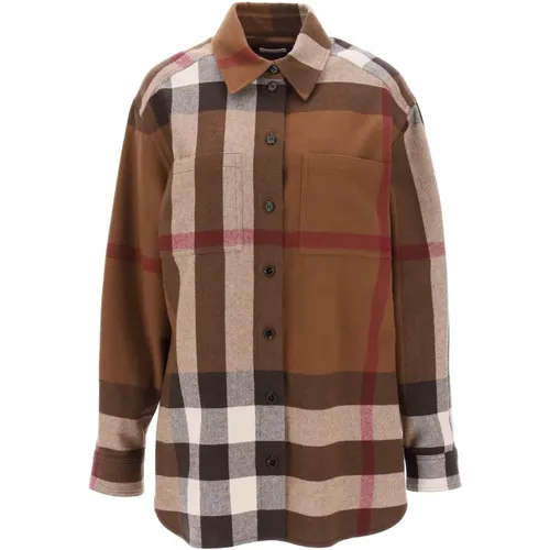 Check Flannel Overshirt with Classic Collar , female, Sizes: XS - Burberry - Modalova