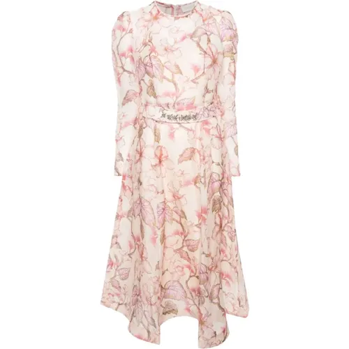 Floral Print Linen-Silk Dress , female, Sizes: M - Zimmermann - Modalova