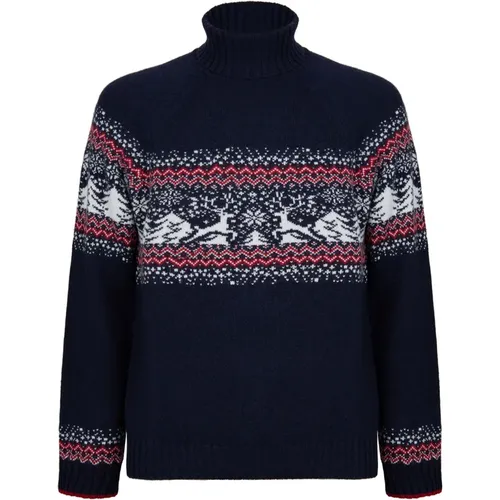 Blauer Woll-Kaschmir-Rollkragenpullover Weihnachten - Gallo - Modalova