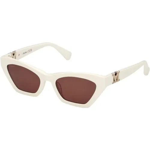 Weiße Rahmen Braune Linse Sonnenbrille , unisex, Größe: 52 MM - Max Mara - Modalova
