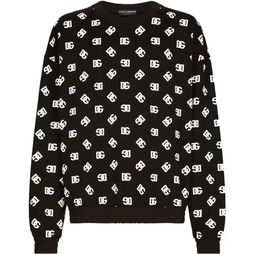 Schwarzer DG Monogramm Pullover , Herren, Größe: M - Dolce & Gabbana - Modalova