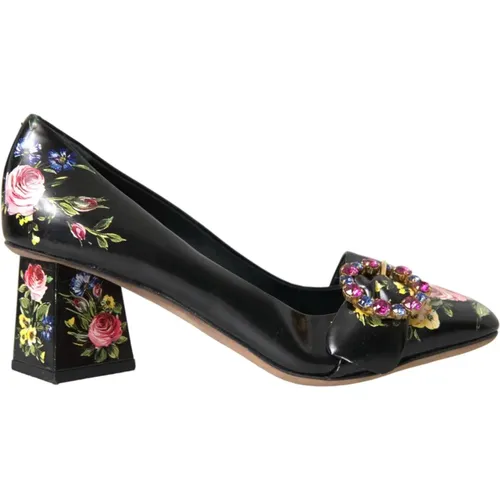 Schwarze Blumen Kristall Leder Pumps Schuhe - Dolce & Gabbana - Modalova