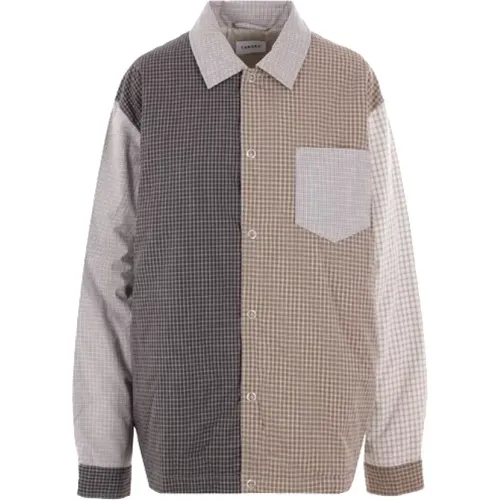 Oversized Checkered Cotton Jacket-Shirt with Logo Plate , female, Sizes: L, M - Tanaka - Modalova