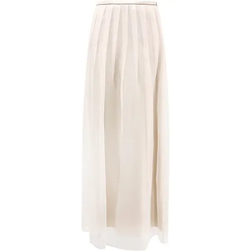 Silk Skirt with Monili Trim , female, Sizes: S, XS, 2XS - BRUNELLO CUCINELLI - Modalova