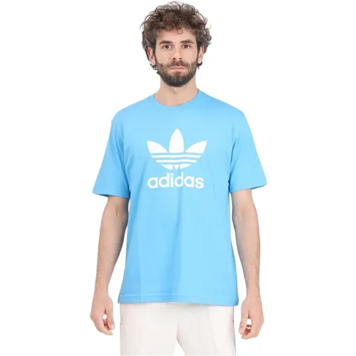 Blaues und weißes Adicolor Trefoil T-Shirt , Herren, Größe: S - adidas Originals - Modalova