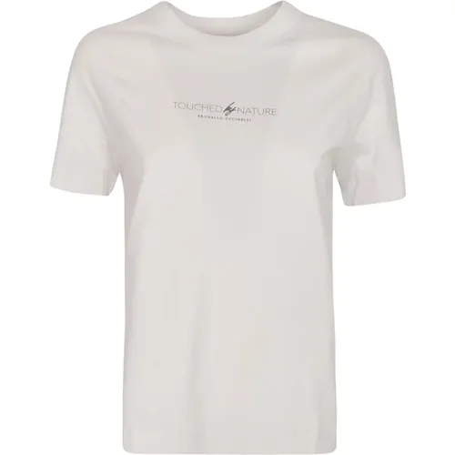 Weißes T-Shirt mit Slogan-Druck , Damen, Größe: S - BRUNELLO CUCINELLI - Modalova