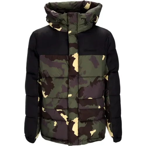 Camo Puffer Down Jacke Reißverschluss Kapuze , Herren, Größe: XL - Propaganda - Modalova