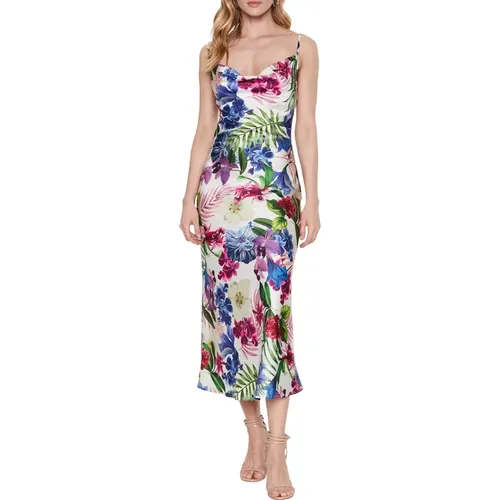 Floral Satin Midi Dress , female, Sizes: M - Guess - Modalova