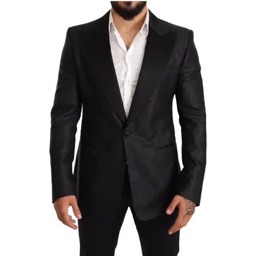 Schwarzer Metallic Slim Jacket Tuxedo Blazer - Dolce & Gabbana - Modalova
