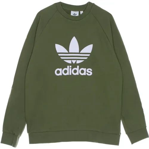 Klassischer Trefoil Crewneck Sweatshirt Oliv/Weiß - Adidas - Modalova