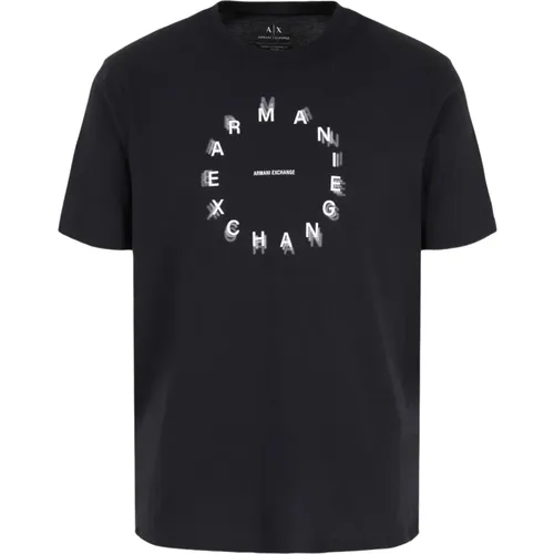 Schwarze Logo-Uhr T-Shirts und Polos , Herren, Größe: XL - Armani Exchange - Modalova