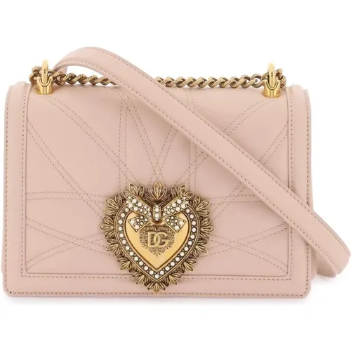 Quilted Devotion Medium Bag with Metal Heart , female, Sizes: ONE SIZE - Dolce & Gabbana - Modalova