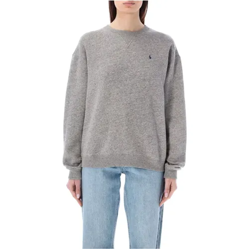 Dark Vintage Grey Knitwear - Classic Pony Crewneck Sweatshirt , female, Sizes: XL - Ralph Lauren - Modalova