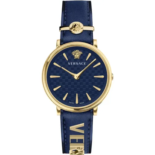 Blau/Gold Leder Kreis Uhr Versace - Versace - Modalova