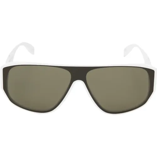 Weiße Cat-Eye Sonnenbrille mit grünen Gläsern - alexander mcqueen - Modalova