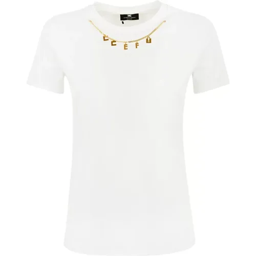 Baumwoll Damen T-Shirt mit Metallkette - Elisabetta Franchi - Modalova