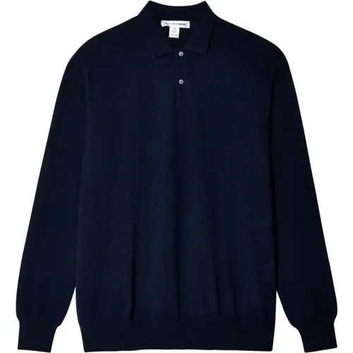 Navy Ribbed Knit Polo Shirt , male, Sizes: S, M - Comme des Garçons - Modalova