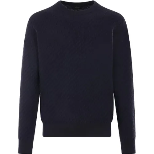 Navy Cotton Silk Cashmere Sweater , male, Sizes: L - Brioni - Modalova
