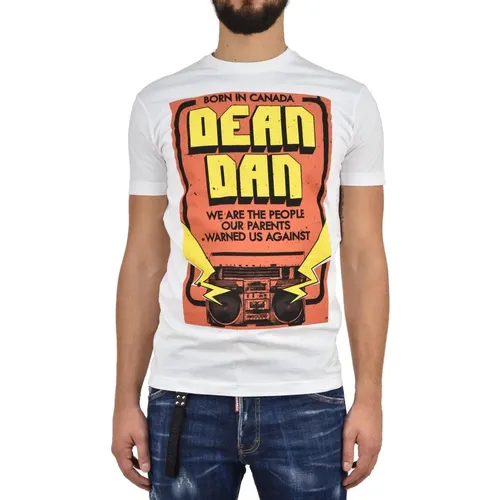 Herren Grafikdruck Weißes T-Shirt - Mod.S74GD0447S22427100 , Herren, Größe: S - Dsquared2 - Modalova