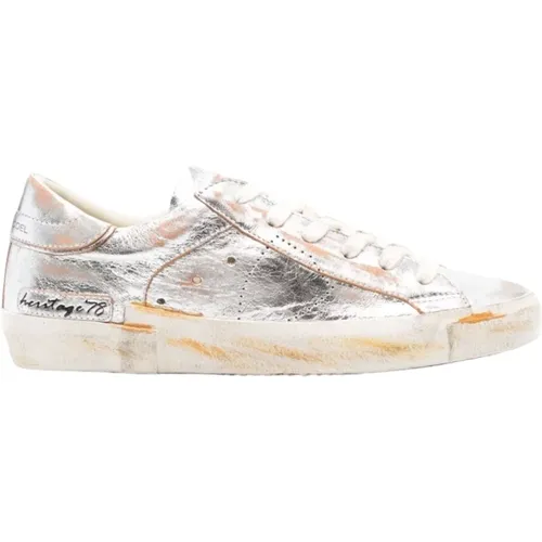 Sneakers mit Metallic-Finish und Distressed-Detailing , Damen, Größe: 36 EU - Philippe Model - Modalova