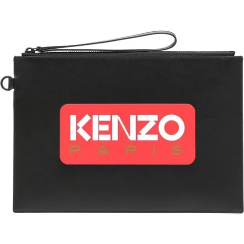 Schwarze Logo-Print Clutch Tasche,Grafische Leder Pochette in Schwarz - Kenzo - Modalova