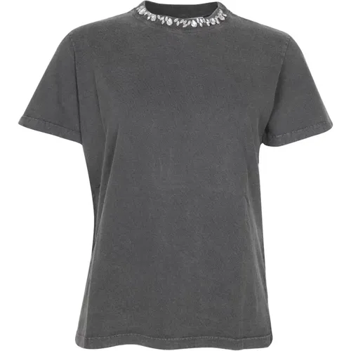Vintage Anthracite Cotton T-shirt with Stones , female, Sizes: XS, S - Golden Goose - Modalova