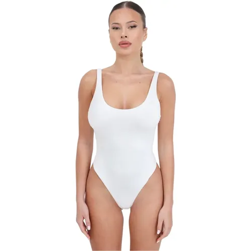 Weißer Lycra-Badeanzug mit transparenter Strassapplikation , Damen, Größe: M - Elisabetta Franchi - Modalova