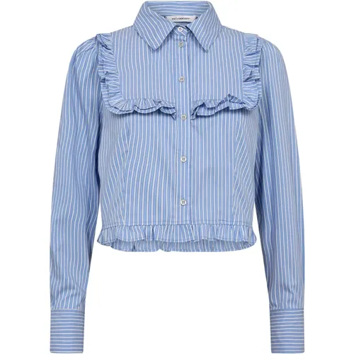 Striped Frill Shirt Blouse Pale Blue , female, Sizes: L, M, S, XL, XS - Co'Couture - Modalova