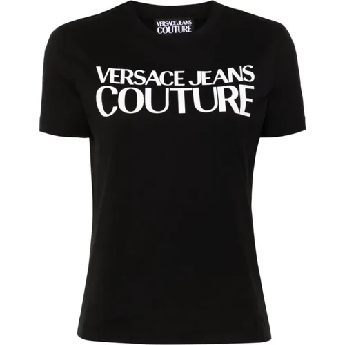 Schwarzes T-Shirt für Frauen CO-Stoff , Damen, Größe: 2XS - Versace Jeans Couture - Modalova