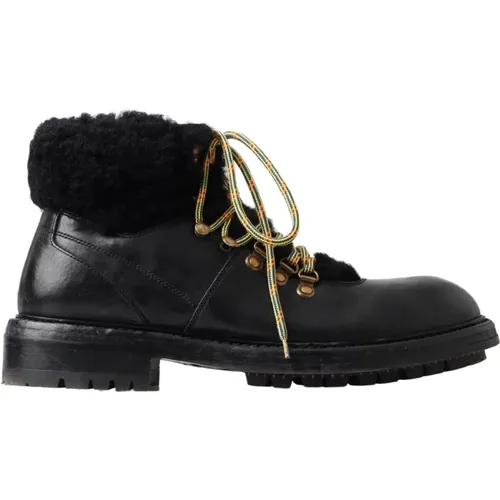 Leather Shearling Boots , male, Sizes: 9 UK - Dolce & Gabbana - Modalova