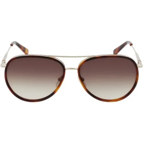 Goldene und Braune Metallsonnenbrille - Longchamp - Modalova