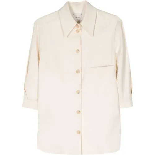 Cream Linen Blend Jacket , female, Sizes: L - Alysi - Modalova