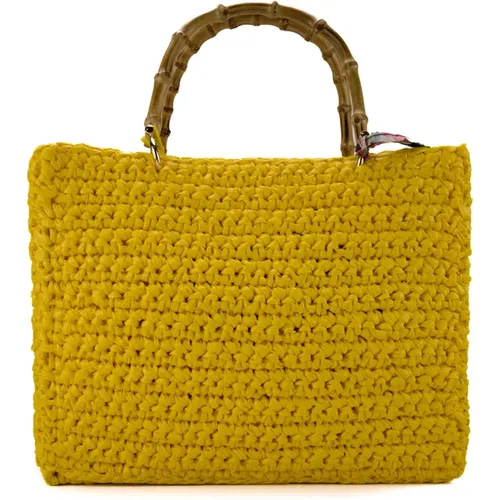 Rafia Crochet Shopper Bag with Bamboo Handles , female, Sizes: ONE SIZE - Chica London - Modalova